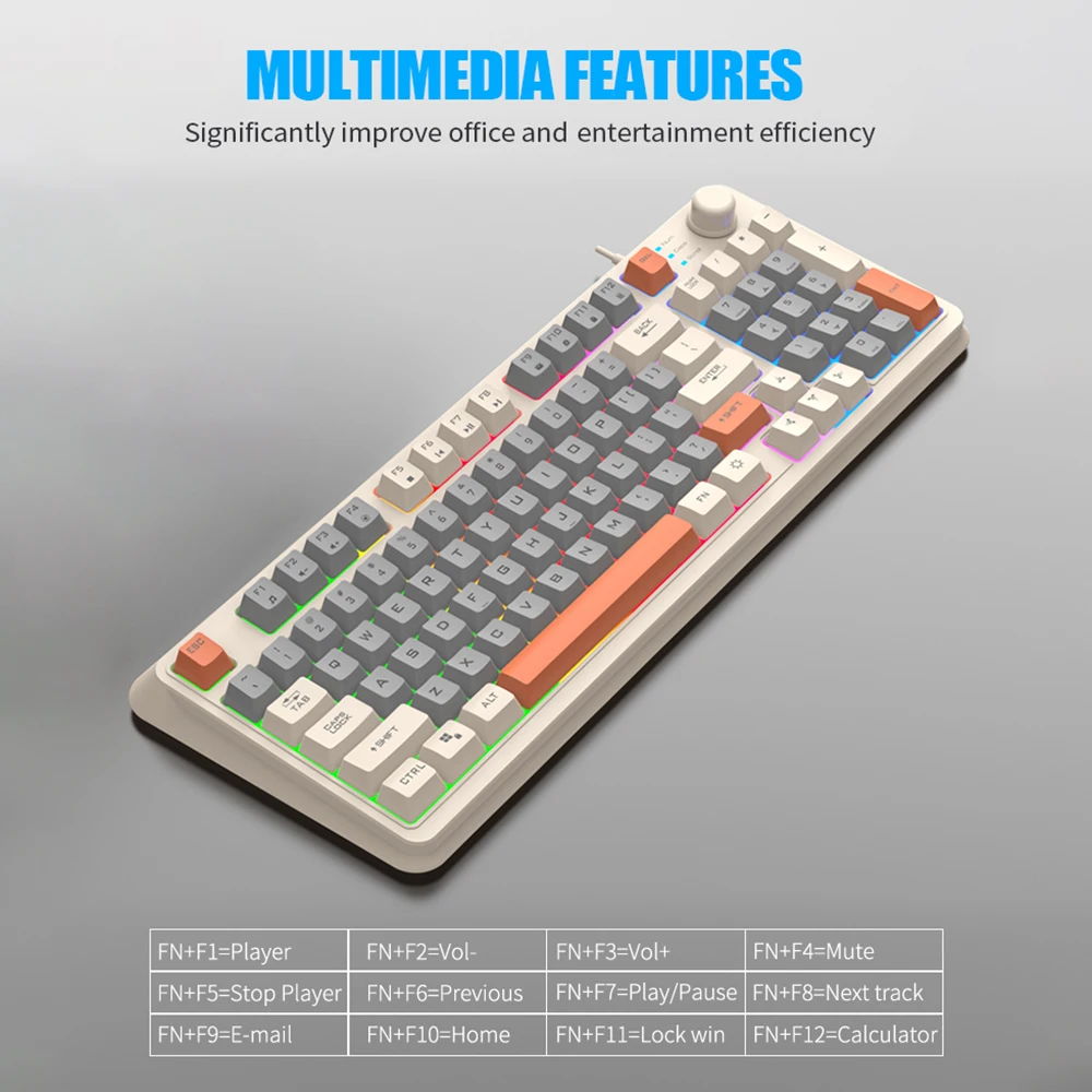 K82 Wired Keyboard Three Color-block Luminous Mechanical Hand Feel Station 94 Key Gamer for Computer PC Laptop Gaming Keyboard