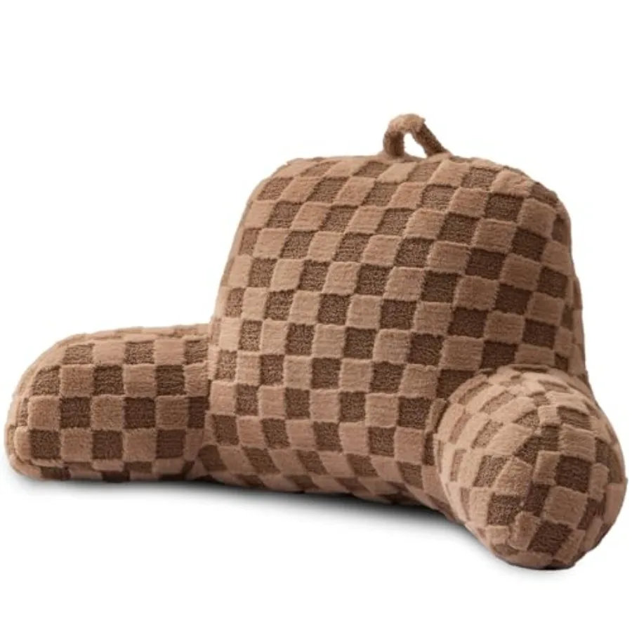 

Faux Fur Reading PillowCeckered Fluffy Grid Plaid ed Wed Pillow Lar Adult ackrest wit Arms for edrest rown