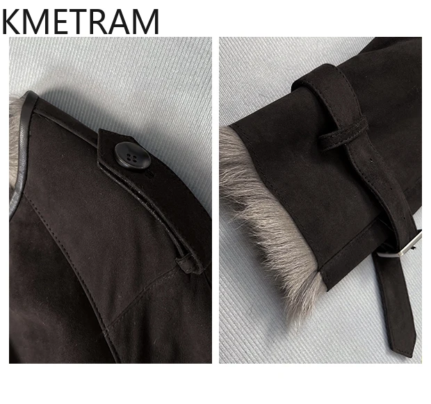 Natural Goatskin Wool Double Faced Fur Jacket Woman Dark Coffee Colored Real Fur Coat Winter Leather Jackets Women Clothing 2025