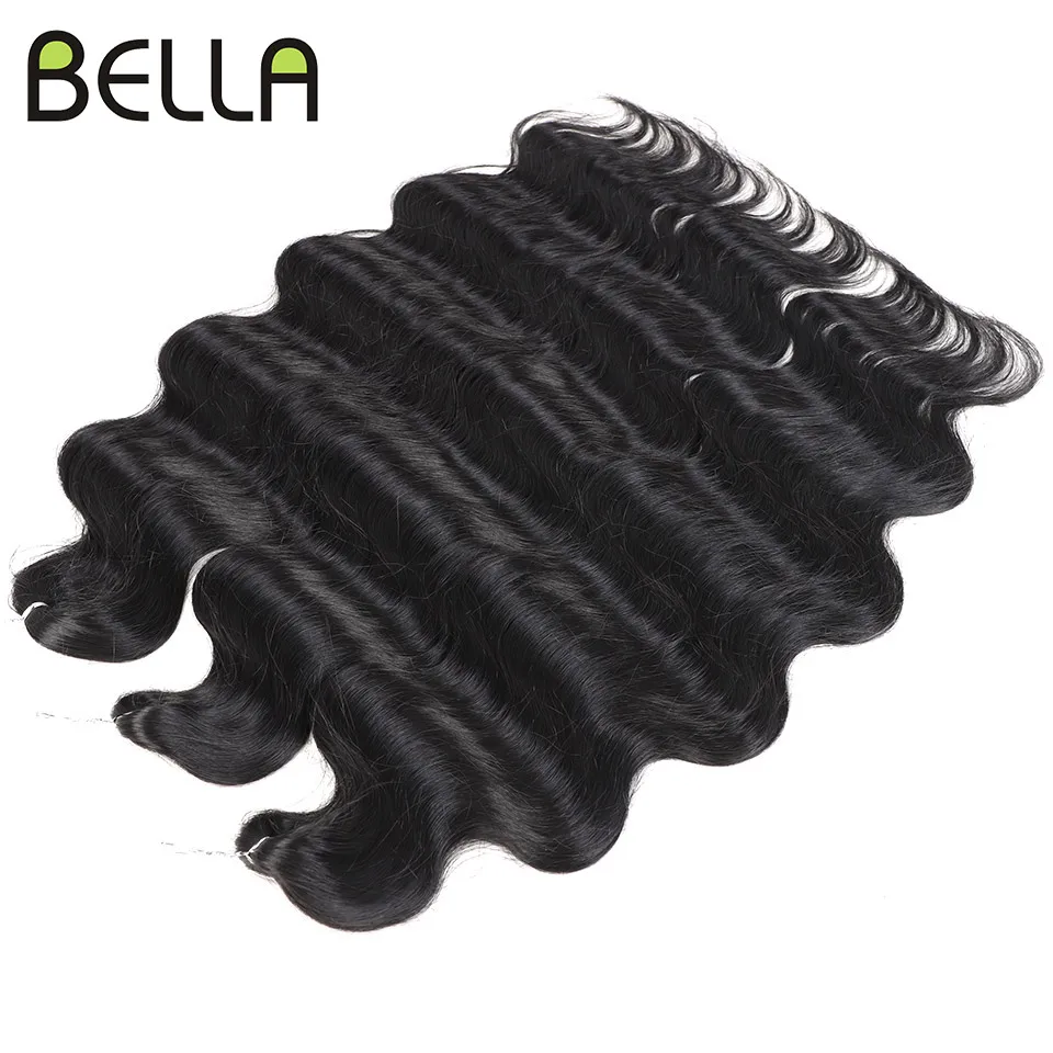 Bella 24 inci Body Wave Crochet rambut kepang serat sintetis tenun rambut palsu untuk hitam wanita Ombre hitam mengepang ekstensi rambut