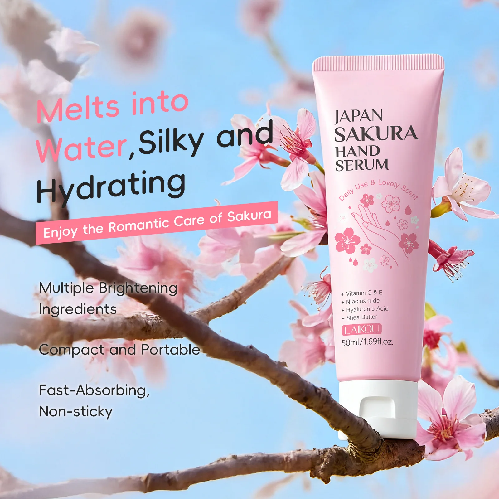 Sakura Cherry Blossom Hand Serum Hyaluronic Acid Brightening Firming Hydrating Anti Aging Hand Cream Absorbs Quickly Skincare
