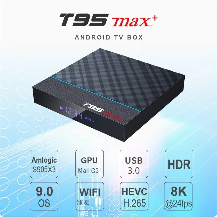 T95 Max Plus Smart Tv Box Android 9.0 Amlogic S905X3 8K 2.4G 5G Wifi TV Box Set Top Box Media player Support for Emuelec games