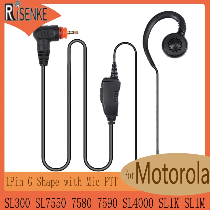 RISENKE Headset for Motorola SL300,SL7550,SL7580,SL7590,SL4000,SL1k,SL1m Walkie Talkie earpiece,1pin,G shape with Mic PTT