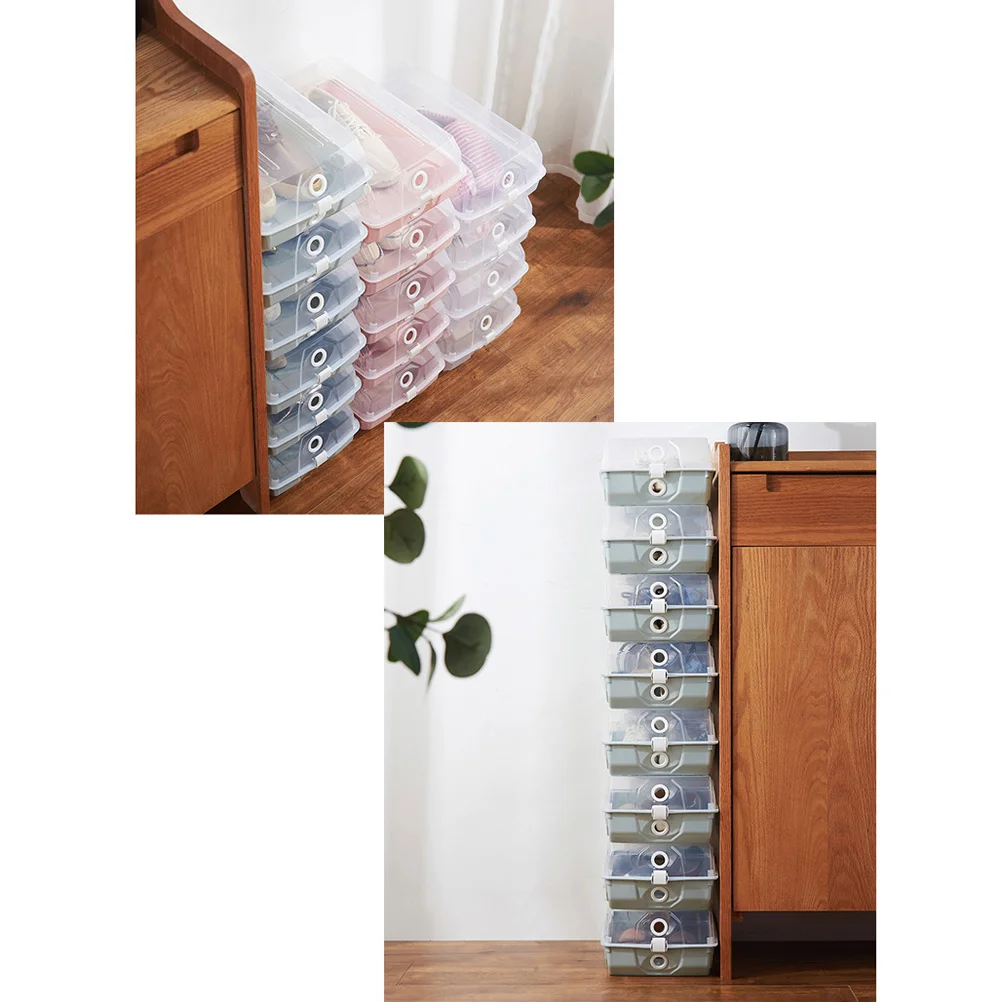 

2Pcs Transparent Thick Plastic Shoes Box Stackable Organizer for Shoe Storage Closet Dorm Room Shoes Box