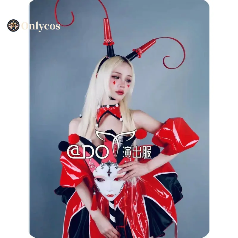 Red Patent Leather Sexy Short Skirt Clown Mask Bar Nightclub 2025 Singer Leading Dance Stage Costume Party Theme Show Clothing