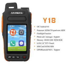 Anysecu Y18 4G Network Radio Android 9.0 Unlocked with WIFI GPS Mobile Phone Work With Zello Real-ptt walkiefleet POCstar