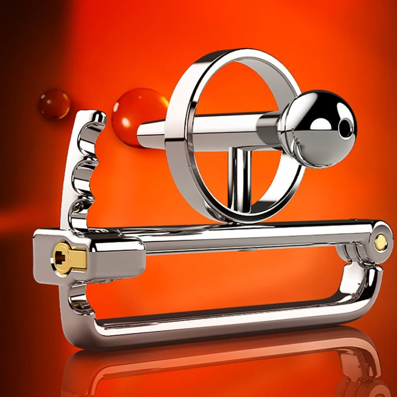 Men Sexy Adjustable Metal Chastity Lock with Detachable Ejaculation Delay Tools Adult Toys Steel Penis Ring Bondage Cock Cage