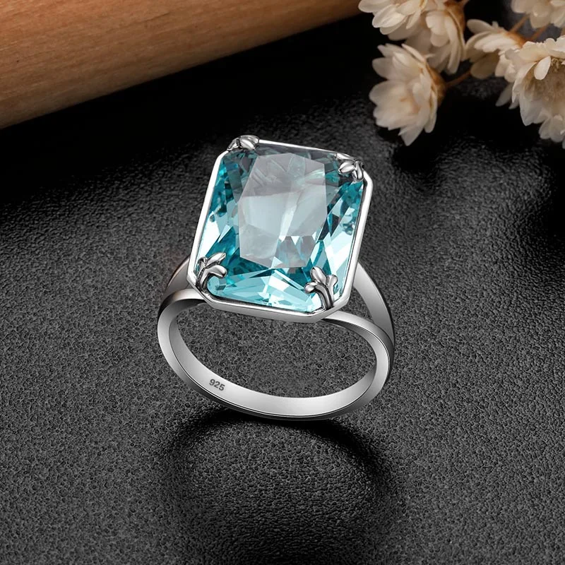 Imagem -03 - Sterling Silver Aquamarine Gemstone Anel para Mulheres Anel Vintage Joias Finas Presentes de Natal de Luxo 925