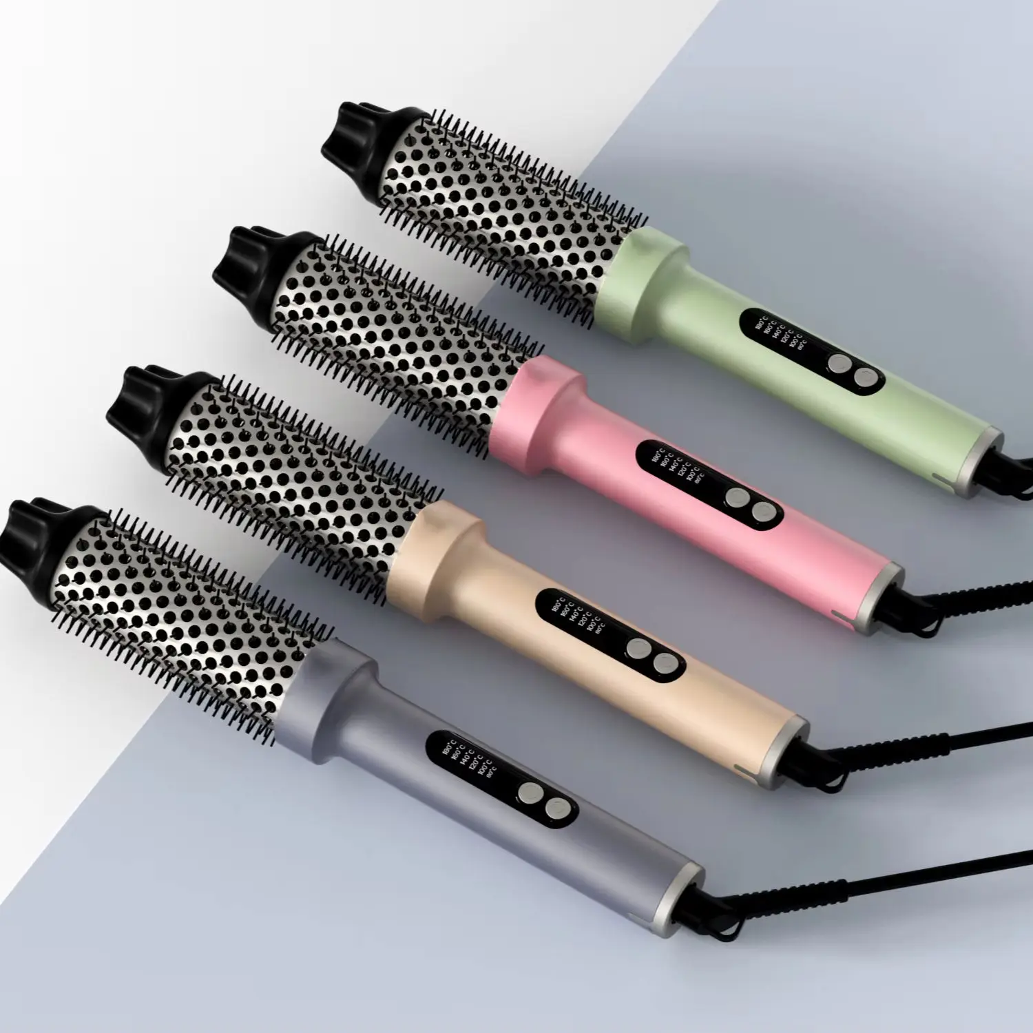 

Ionic Electric Thermal Hair Styler Heated Ceramic Handle Brush Hot Curling Comb with Nylon Hair Straightener Curling Iron Brush