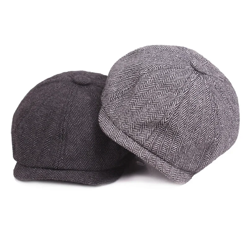 Winter Caps Men Women Berets Hat Classic Plaid Stripe Beret Cotton Flat Cap British Painter Herringbone Hat 56-60cm