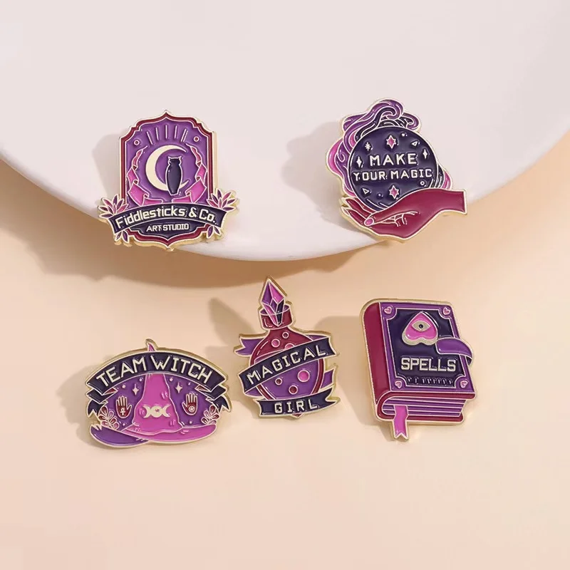 Spells Book Team Witch Enamel Pins Magical Potion Bottle Brooch Lapel Badges Backpack Clothes Punk Gothic Jewelry Gift Wholesale