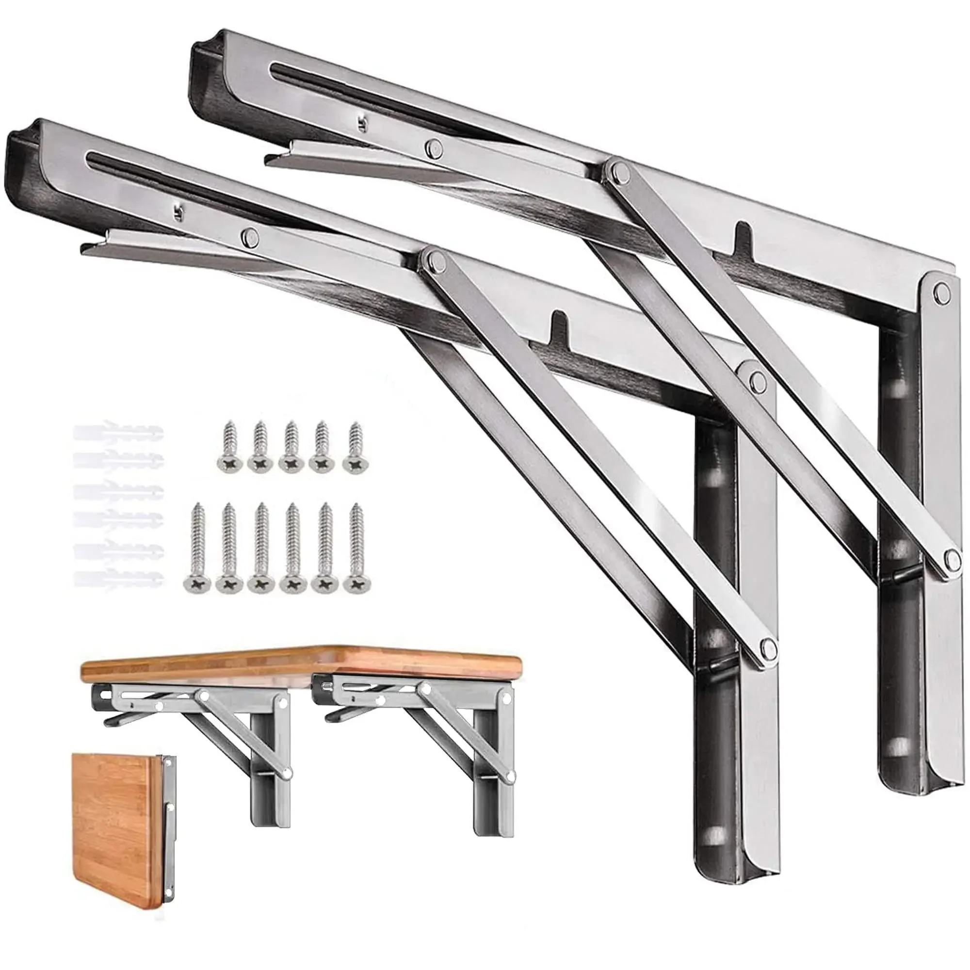 1pc Folding Shelf Brackets Heavy Duty Stainless Steel DIY Wall Mounted Collapsible Furniture Space Saving for Garage Workstation