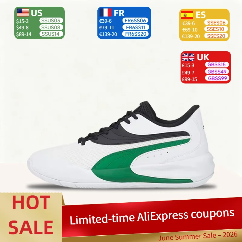 

Puma Triple: Cushioned, supportive, lightweight low-top basketball shoes for men and women – White and Green 376640-11