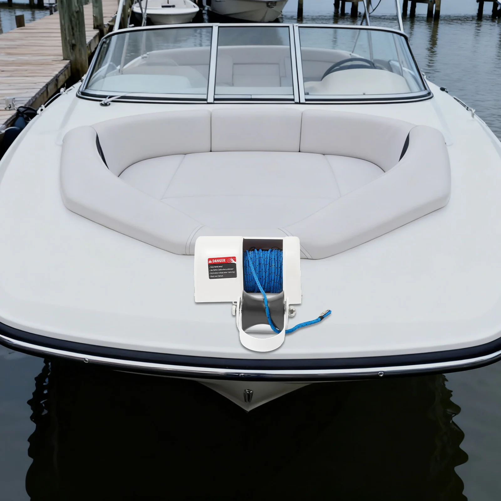 

Якорьная лебедка для белой лодки (прочный и оснащенный колодкой) — анкерный трос 98,43 фута и длина провода 3 м (постоянное использование), полные аксессуары