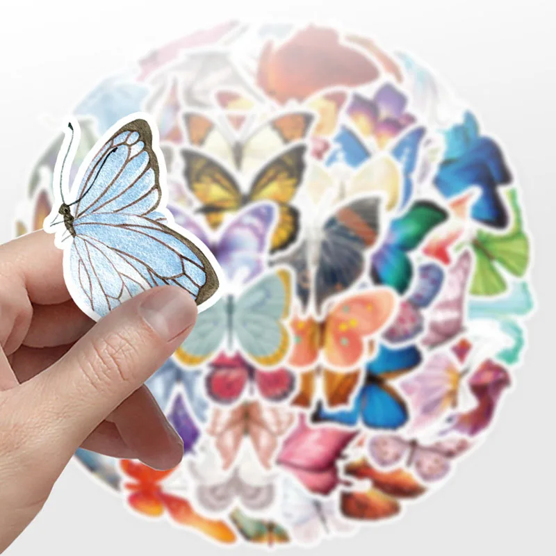 50/100Pcs INS Kawaii Cartoon Cute Colorful Butterfly Stickers PVC Waterproof Stickers Decals For Kids Boys Girls Toys Gifts