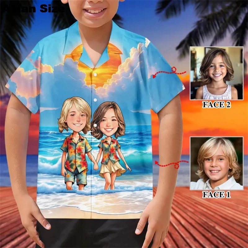 2025 Full Print Custom Photo Hawaii Shirts Couple Personalized Custom Face Unisex Hawaiian Beach Shirt Gift For Family Members