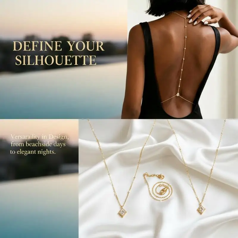 Simple Teardrop Zircon Back Chain Necklace Sexy Drop Back Body Chain For Women Versatile Backless Dress Wedding Party Jewelry