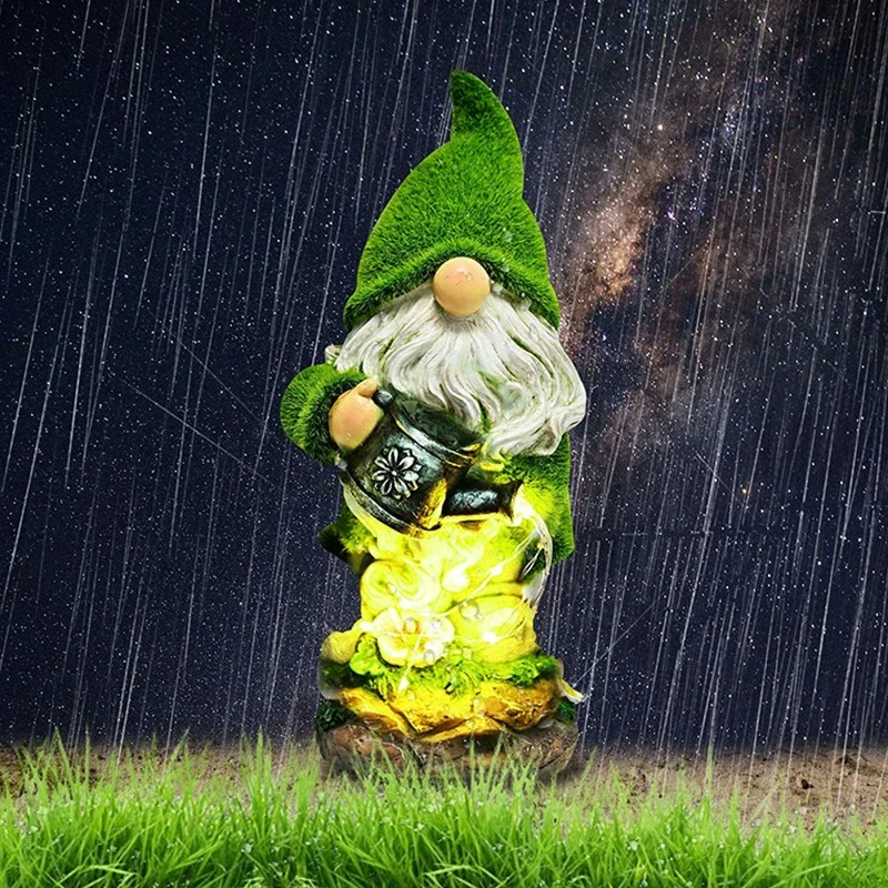 Outdoor Solar Light Flocking Dwarf Statue, Resin Crafts, Garden Lawn Lighting, Landscape Decoration