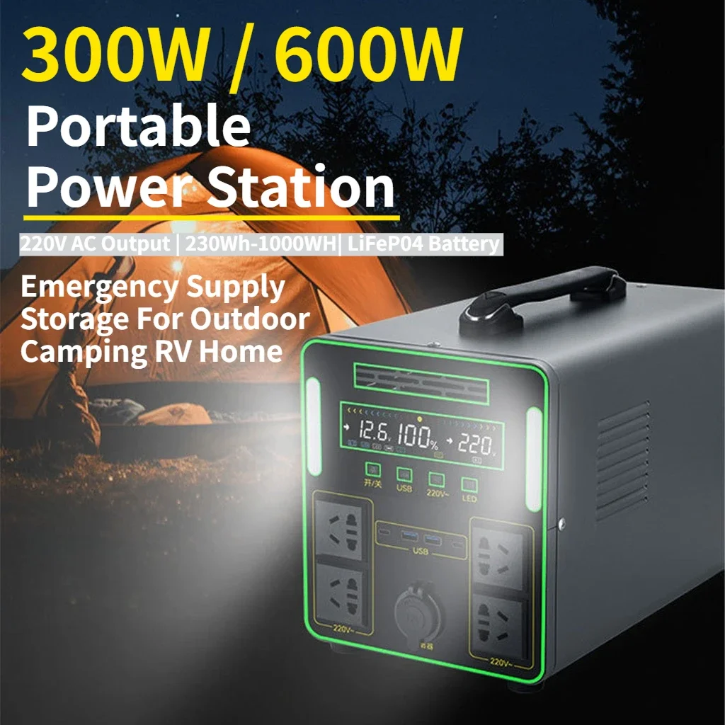 NEW Portable Power Station 300W/600W 1000Wh LiFeP04 Battery Solar Generator Emergency Supply Storage for Outdoor Camping RV Home