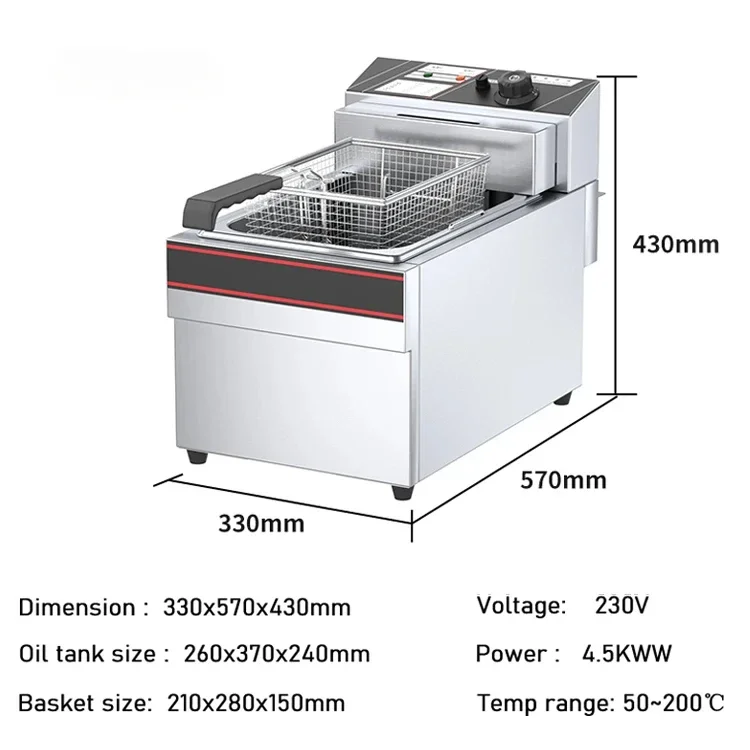 Hete verkoop 15L commerciële elektrische friteuses met één tank