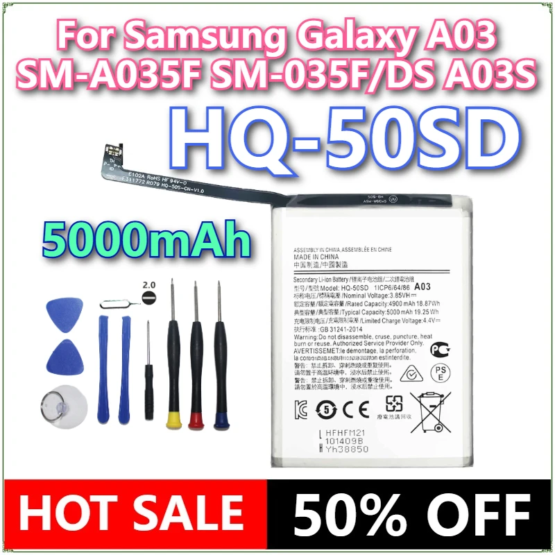 

Brand New HQ-50SD 5000mAh Mobile Phone Battery For Samsung Galaxy A03 SM-A035F SM-035F/DS A03S + tools