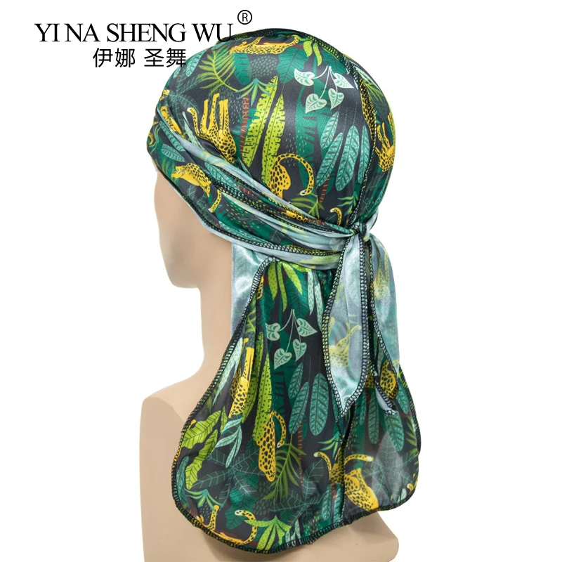 Printed Color Simulation Silk Head Scarf Women Men Leopard Print Pirate Hat Durag Muslim Headscarf Adult Hair Caps 120d Satin