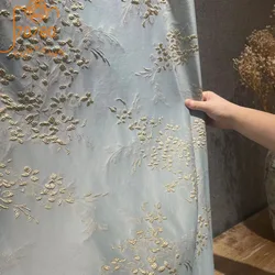 Blue Gray Wheat Embossed Jacquard Thickened Shading Curtains for Living Room Bedroom French Window Villa Finished Customization