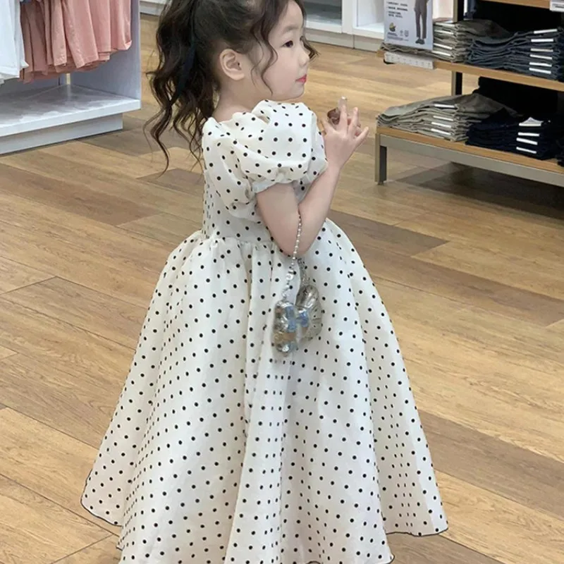 

90-130cm Children's Bubble Sleeve Dress Summer New Style Girls' Polka Dot Princess Dress