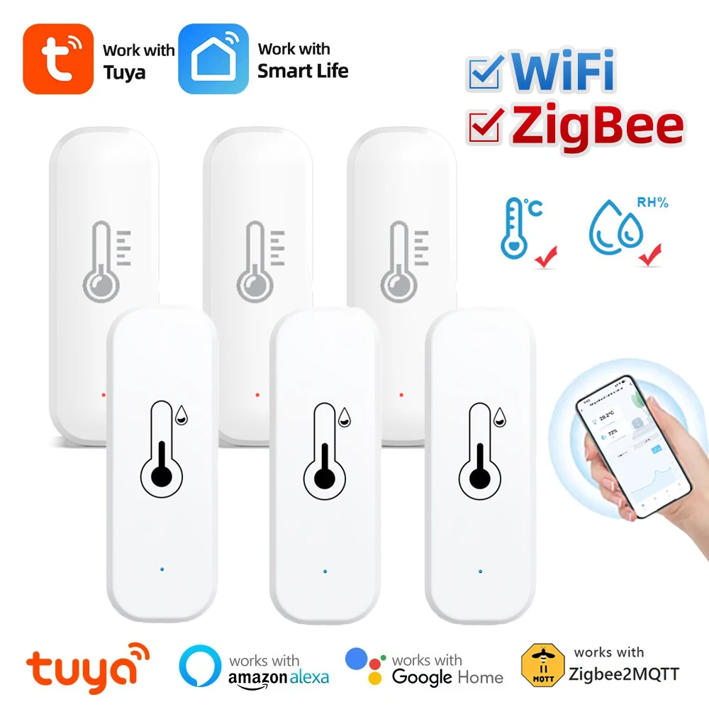 2/10PCS Tuya Smart WiFi Zigbee Temperature Humidity Sensor For Home Indoor Thermometer Hygrometer Works With Alexa Google Home