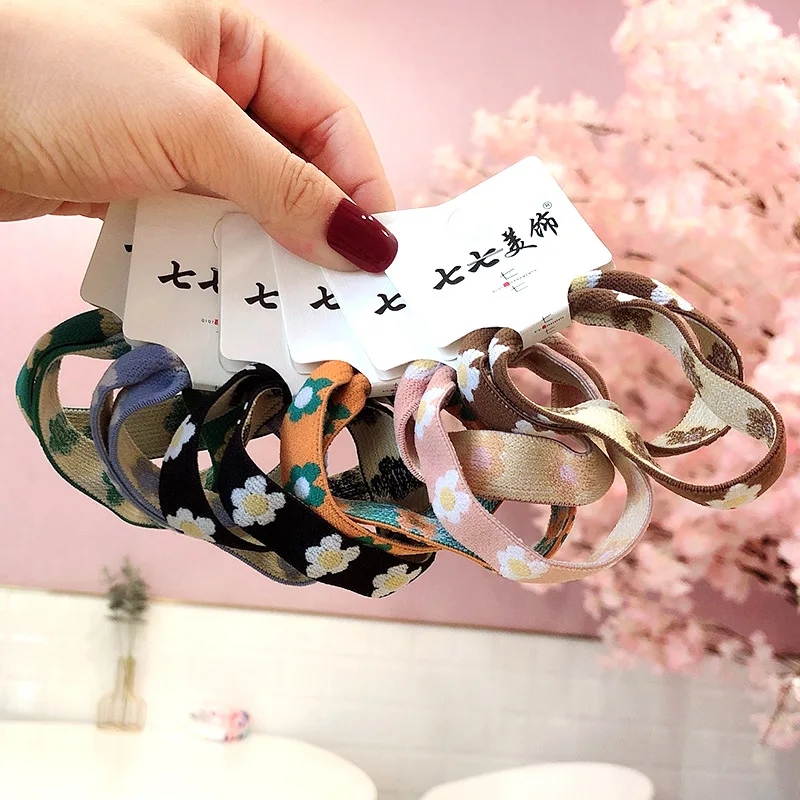 Ins Women Color Elastic Hair Bands Girls Flower Scrunchie Ponytail Holder Hair Ropes Fashion Hair Tie Hair Accessories On Sales