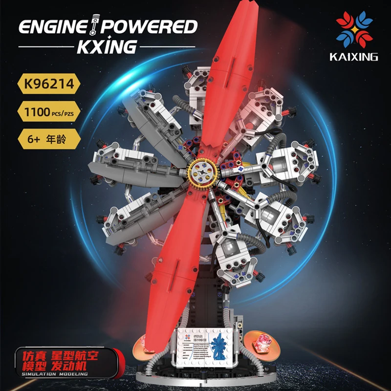IN STOCK 96214 MOC Technical Electric Nine-cylinder Engine Building Blocks Bricks Model Toys for Children Christmas Gift Sets
