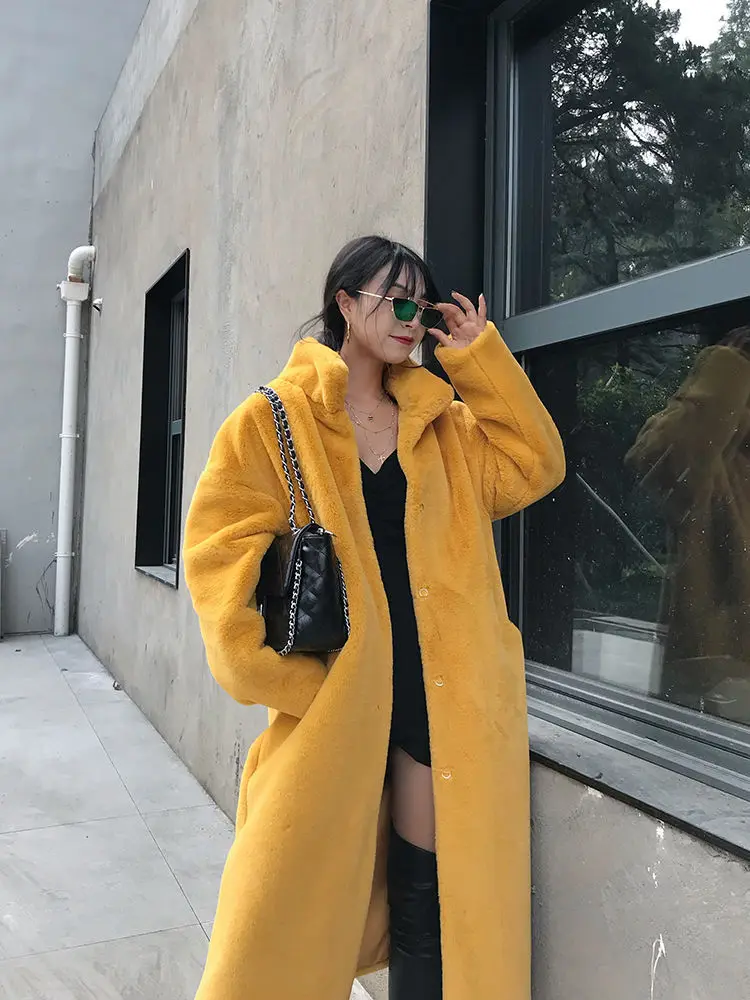 

Elegant Solid Color Lapel Collar Long Coat For Woman Fashion Full Sleeves Casual Loose Overcoat New Autumn Winter Commuter Wear