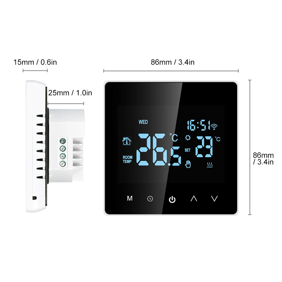 Tuya Smart Wifi Electric Floor Heating Water/Gas Boiler Thermostat Temperature Controller LCD Touch Display Alexa Google Home