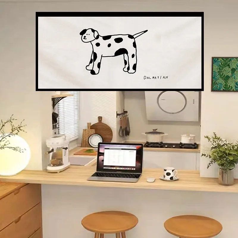 VIKAMA Dalmatian Dog Short Curtain Cafe Curtain Kitchen Window Valance Spotted Puppy Print for Kids Bedroom Home Decor