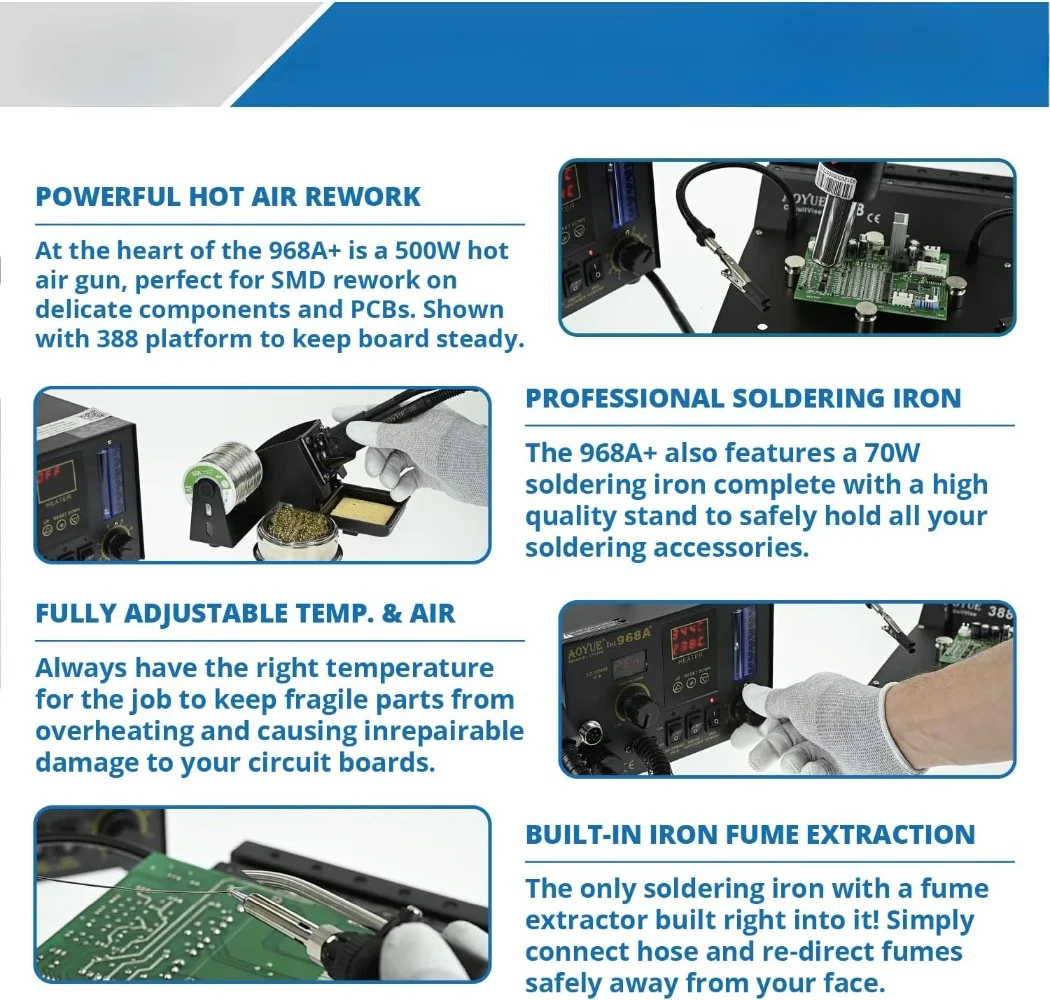 Professional SMD Digital Hot Air Rework Station with a Soldering Iron and Vacuum Pickup hot air soldering station