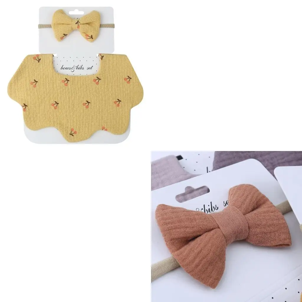 

Newborn Baby Bib Absorbent Saliva Towel with Bowknot Headband Burp Cloth Set for Newborn Toddlers Girls Boy Baby Shower 425F
