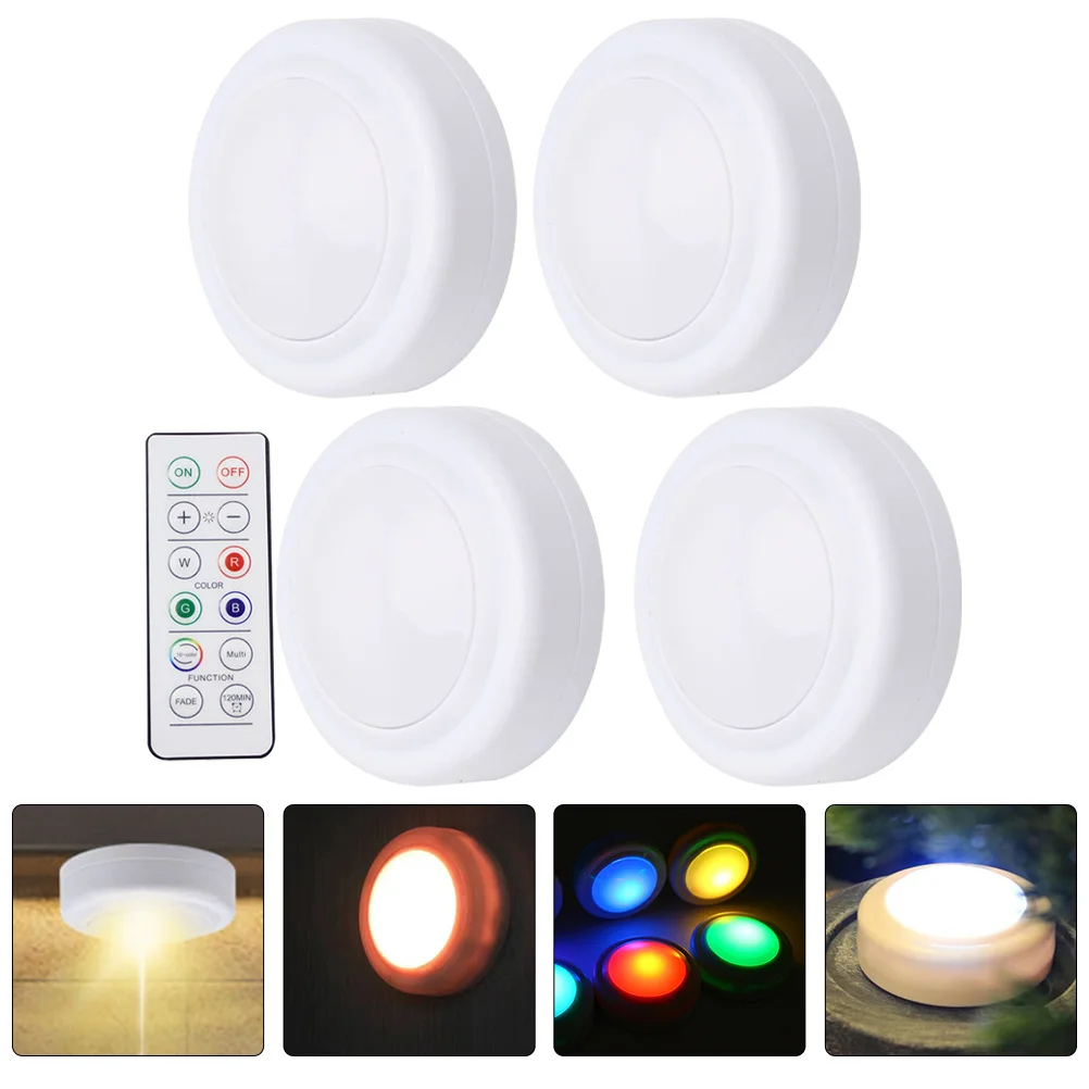 4Pcs LED Puck Lights Color Changing Operated Remote Control Wireless Under Cabinet Small Stick on Lights Touch