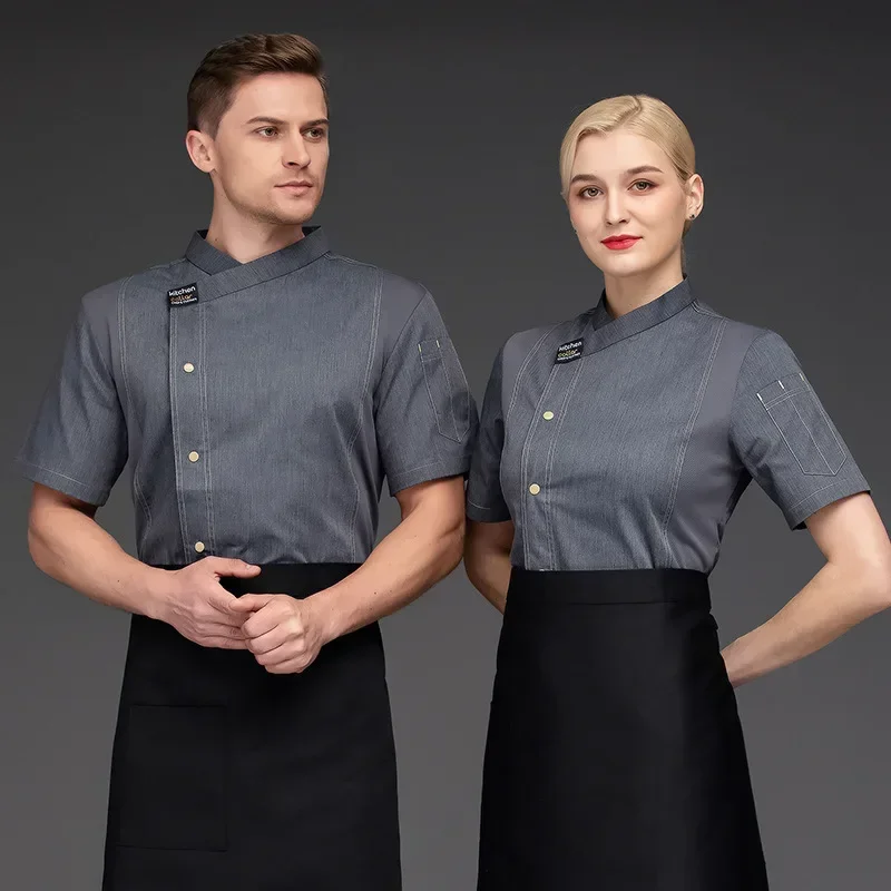 Chef Jacket Men Short Sleeve Kitchen Cook Shirts Unisex Restaurant Bakery Waiter Uniform