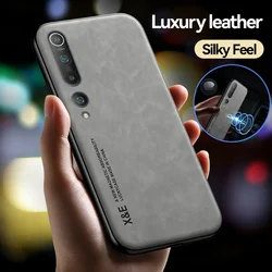 For Xiaomi Mi 10 5G Case Luxury Leather Car Magnetic Holder Plate Back Cover For Xiaomi10 Mi10 Shockproof Silicone Frame Coque