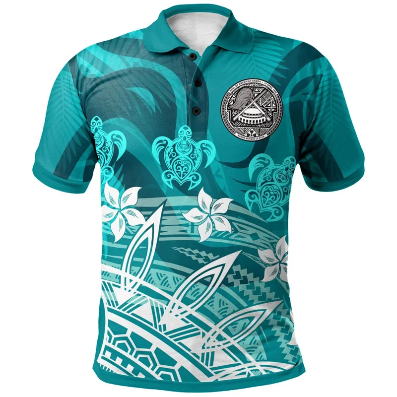 Harajuku 3D American Samoa Tribal Styles Printed Polo Shirt Polynesian Samoa Coat Of Arms Graphic Polo Shirts For Men Polos Tops