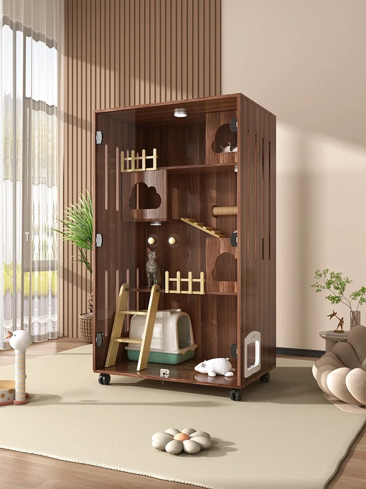 

Cat Villa Cat Cage Home Indoor Cat Cabinet Nest House House Super Free Space Luxury Solid Wood House