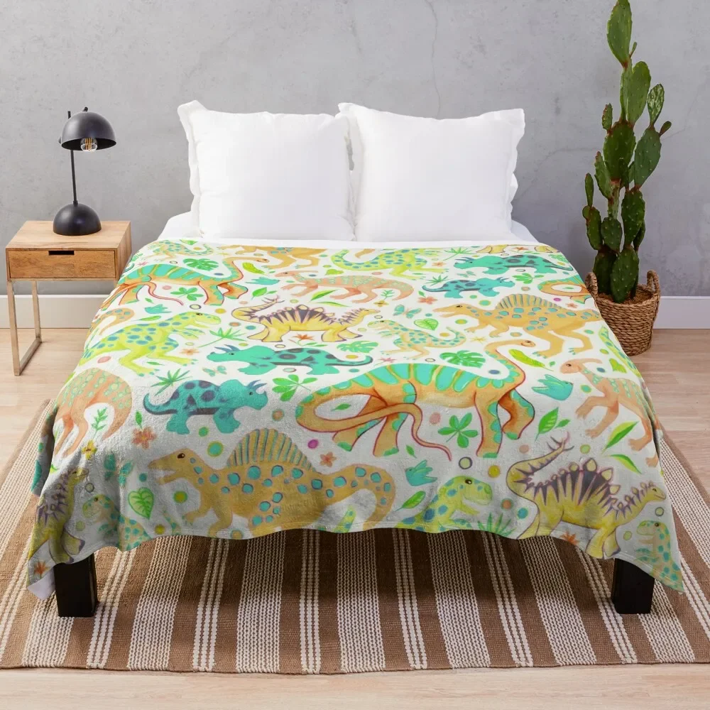 

Happy Dinos in Citrus Colors Throw Blanket Quilt Designers Blankets