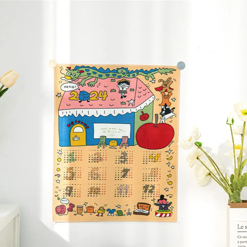 2024 Wandtapijt Kalender Doek Cartoon Patroon Hangende Kalender Decoratieve Wandtapijt Achtergrond Kalender Voor Foto Prop