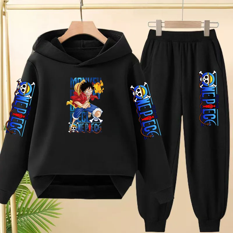 

Children's Hoodie Anime Luffy Print Coat Sweatshirt 3-12Yrs Top +Trousers Boys Girls Toddler Clothing Jogging Sports Leisure Set