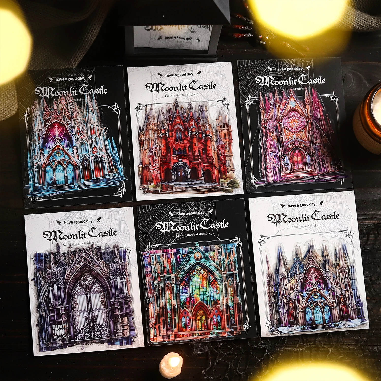 Journal GO 10pcs Moonlight City Vintage Gothic Castle Stickers Landscaping Material Collage PET Sticker Creative DIY Journal