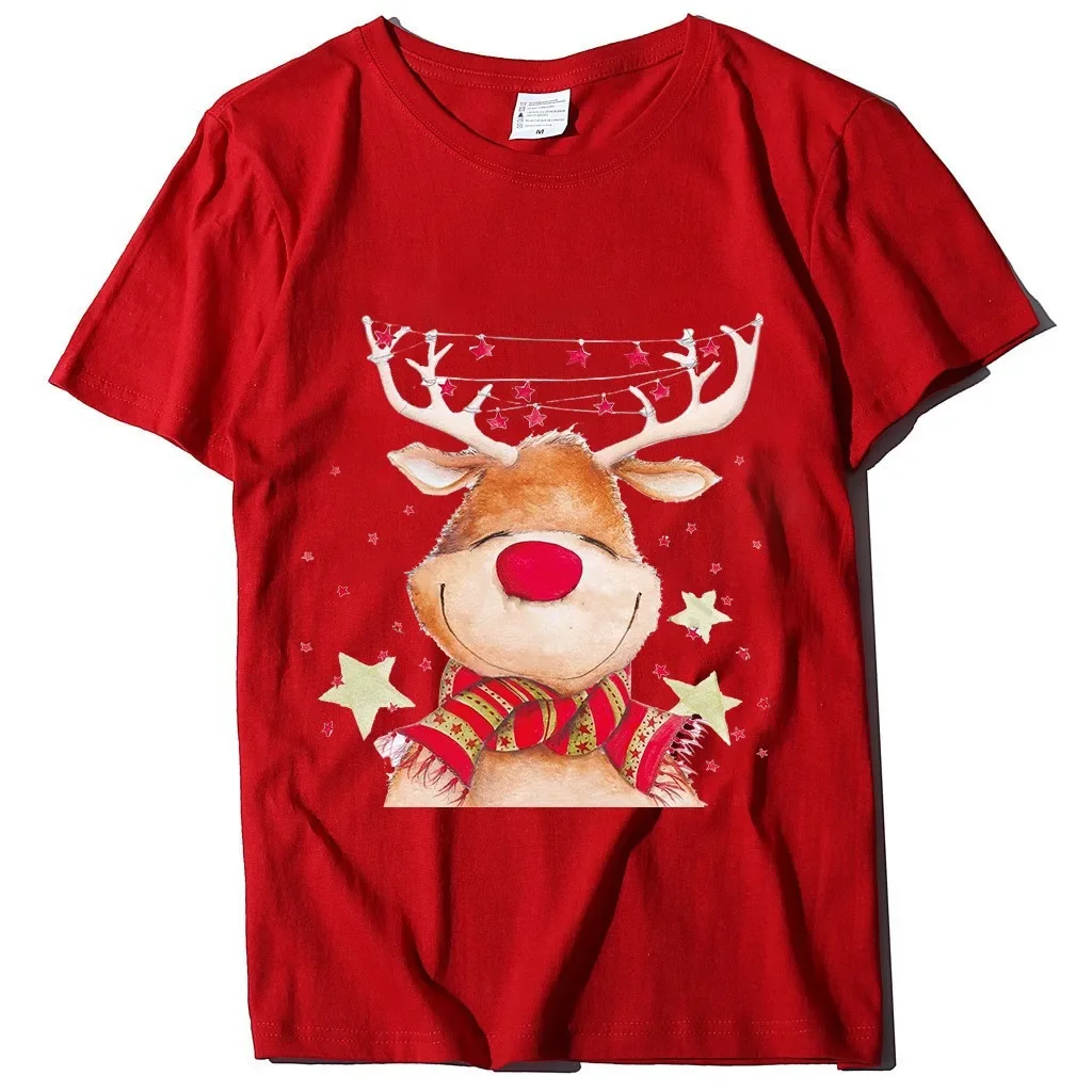 

Christmas Reindeer Christmas Pattern Printed Short-Sleeve Women's T-Shirt Graphic T Shirts Aesthetic Clothes Summer Streetwear