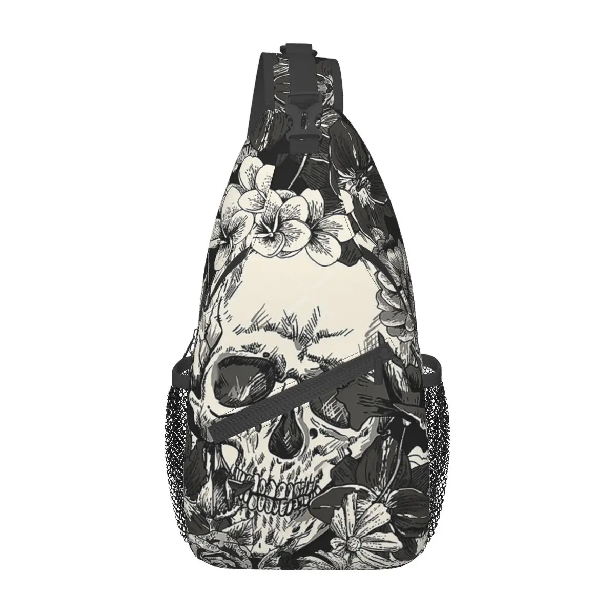 

Sepia Gothic Dark Fear Crossbody Sling Bags Pattern Chest Bag Halloween Skulls Shoulder Backpack Daypack Hiking Travel Camping