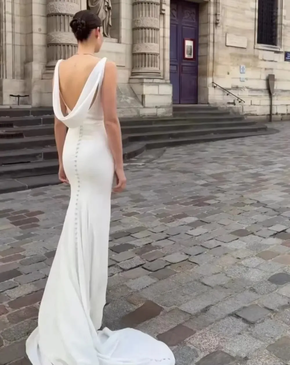 Simple Beach Wedding Dress O-Neck Ivory Backless Soft Satin Bridal Gown Mermaid Bride Party Dresses Vestido De Novia