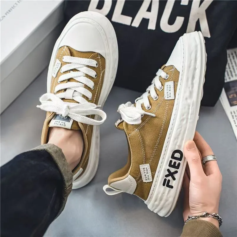 

Korean Style Men's Canvas Skate Shoes 2026 Summer Breathable Thick Sole Casual Daily Streetwear Ins Popular Footwear