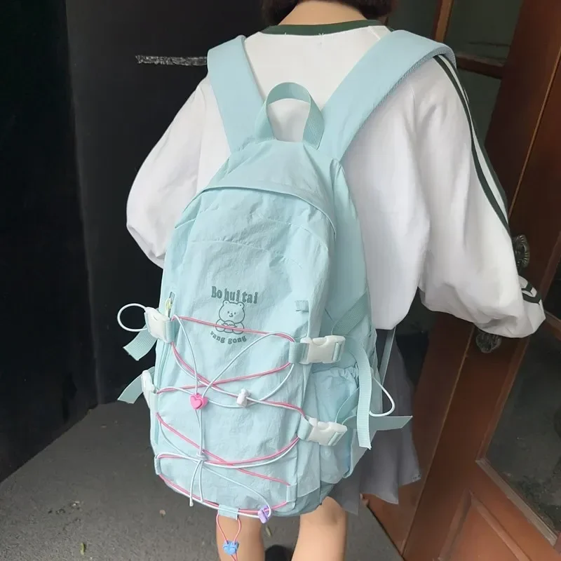 Mochila de viaje ligera con cordón para mujer, nueva mochila para estudiantes universitarios, 2024